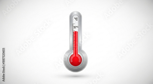 Temperature rising on a modern digital thermometer with red indicator on white background