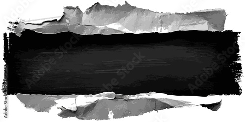 Fundo preto com bordas rasgadas de papel, em formato de banner, com fundo transparente para design.