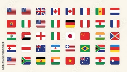 A grid of colorful flags from various countries, displayed as rounded squares, represents global diversity and international relations. Free Download A grid of colorful flags from various countries, displayed as rounded squares, represents global diversity and international relations. - GFXLoad