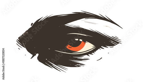 Ojo de animal salvaje con iris naranja brillante, estilo de ilustración audaz y expresivo para diseño gráfico.