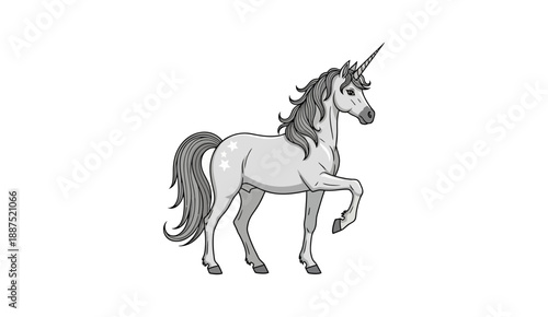 Elegant Unicorn Standing with Stars Illustration.
