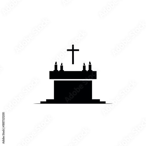 Christian Altar with Cross and Candles Silhouette.