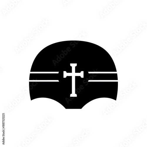 Christian Cross Symbol in a Stylized Sun or Moon Shape.