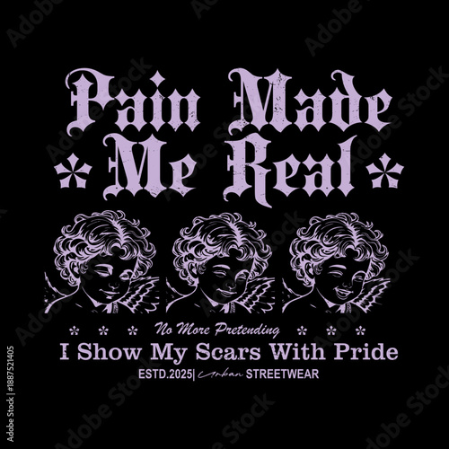 Cupid Angel graphic t-shirt with an edgy streetwear style. Modern illustration symbolizing love and heartbreak, ideal for urban fashion, youth streetwear, and print-on-demand apparel