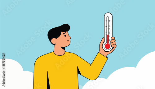 Person holding a thermometer showing high temperature