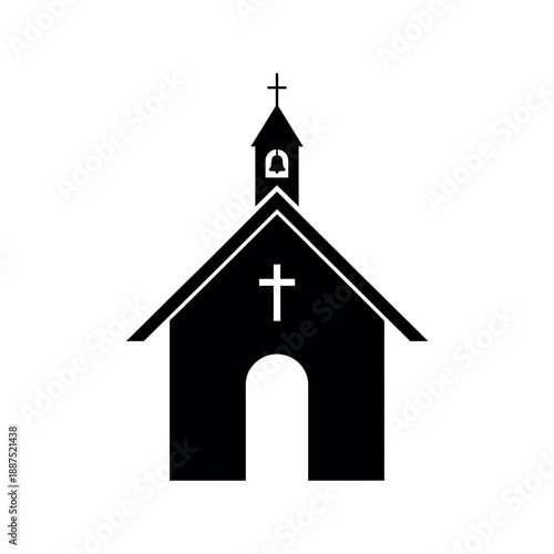 Simple Black Silhouette of a Church Building.