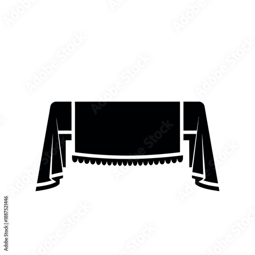 Tablecloth draped over a table black and white icon.