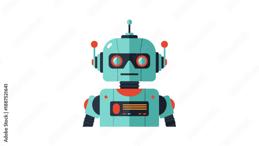 Fototapeta premium Cute retro vintage robot character flat vector illustration.