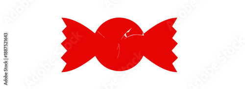 赤色のキャンディーのシンプルなイラスト、白背景、透明感のあるデザイン