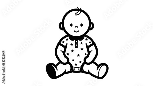 Cute baby sitting in a star pattern onesie line art.