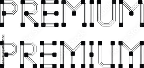 The word PREMIUM twice with letters styled to resemble circuit board traces and black square nodes conveying a sense of high quality technology or digital branding.
