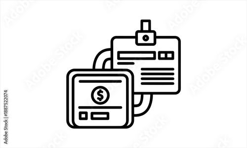 Outline icon of two identification cards with dollar sign for financial identity.
