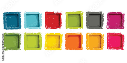 カラフルな四角いブロックが並んだデザイン、透明感のある素材で表現されたグラデーションが美しい