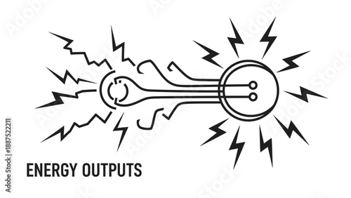 Energy outputs conceptual diagram line art illustration.