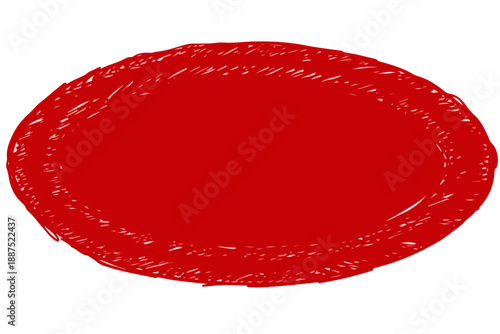 Sello rojo ovalado con borde texturizado y fondo transparente, ideal para diseño gráfico y marcas.