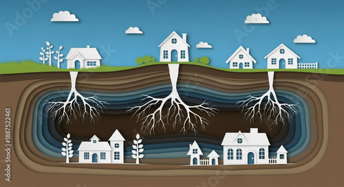 Houses with deep roots connected to underground.