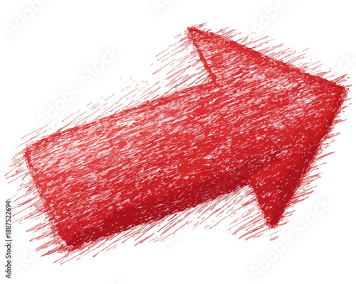 Flecha roja dibujada a mano con textura de lápiz, señalando hacia arriba y a la derecha sobre fondo transparente.