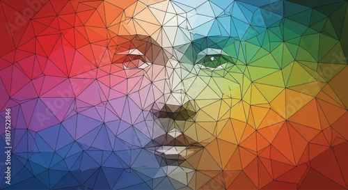 Colorful low poly geometric human face.