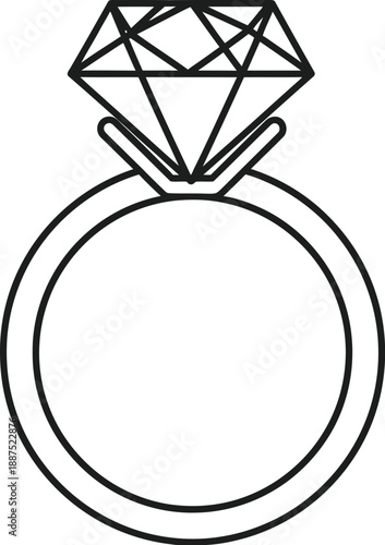 Simple black outline drawing of a classic diamond solitaire engagement ring symbolizing commitment and precious jewelry design elements