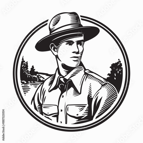Park Ranger in Uniform Logo vector Isolated on White Background