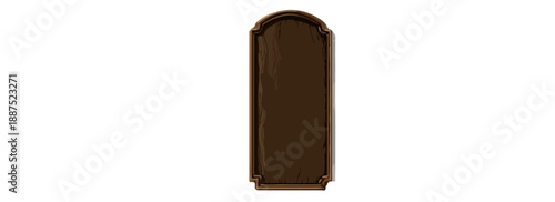 アーチ型の茶色いドア、白背景、透過、ミニマルデザイン、建築要素、クローズアップ