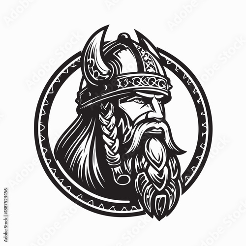 Awesome Viking Logo Design Vector Stock Illustration on White Background