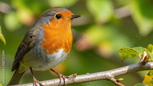 Vibrant robin perched on branch