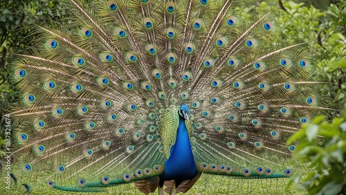 Peacock displaying its magnificent tail feathers