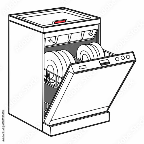 Open dishwasher with clean dishes