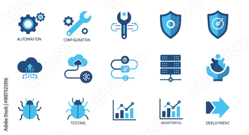 Blue Gradient DevOps Process Icons Set on White Background