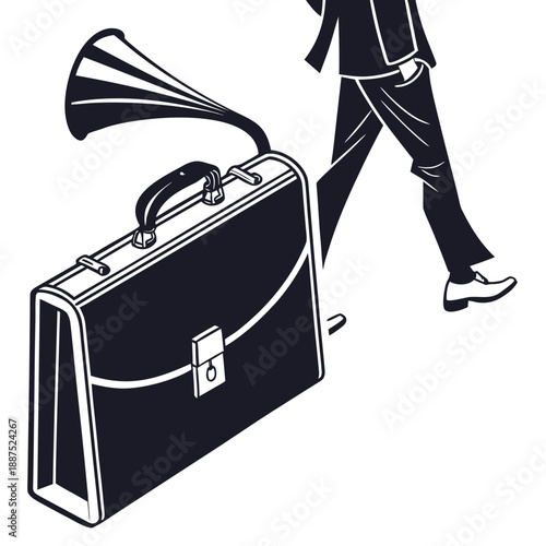 Businessman with briefcase and horn