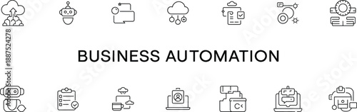 Business Automation Technology Icons Set Vector Illustration for Digital Transformation and Workflow Efficiency