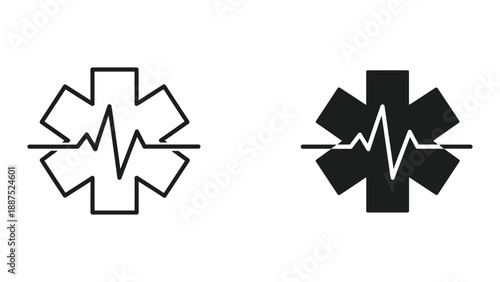 Medical symbol with heartbeat line icon set