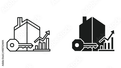 Real estate investment growth illustrated with key and house