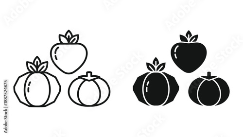 Black and white illustration of fruits and vegetables