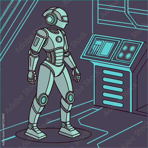 Advanced robot in futuristic control room
