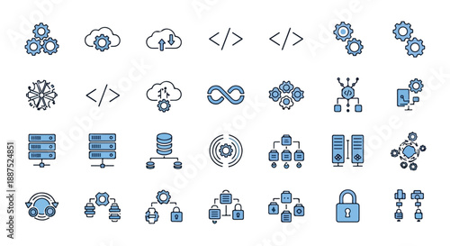 Cloud Computing and Data Server Technology Vector Icon Set