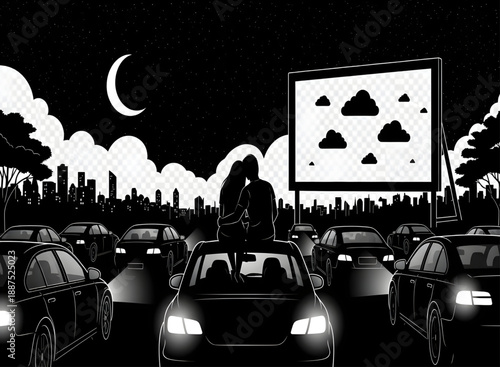 Drive-in movie night with couple