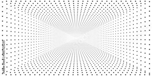Abstract black and white halftone background with a geometric vector pattern of dotted circles and digital light curves creating a high-energy technology texture for modern art wallpaper design