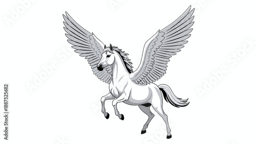 Vector illustration of Pegasus, the winged horse from Greek mythology in an elegant leaping position.