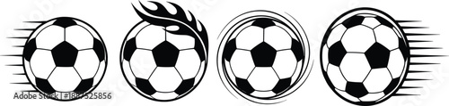 Soccer ball motion icons set with speed lines flames spinning effects and dynamic football action vector illustration