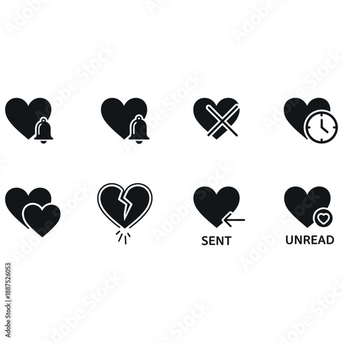 A set of contemporary heart icons perfect for social media, messaging apps, and digital communication, conveying emotions and relationships in a modern and minimalist style