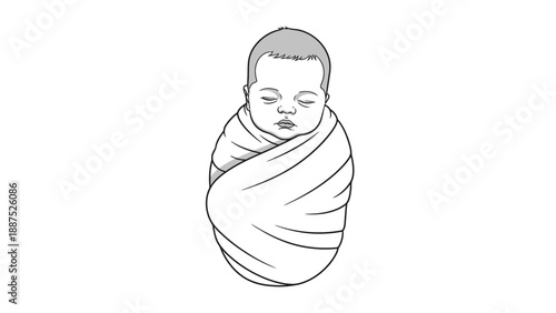 Sleeping newborn baby wrapped in swaddle blanket vector illustration.