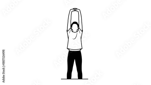 Silhouette of a person stretching arms overhead - minimalist line art.