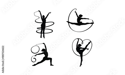 Rhythmic gymnastics silhouettes with flowing ribbons for sport