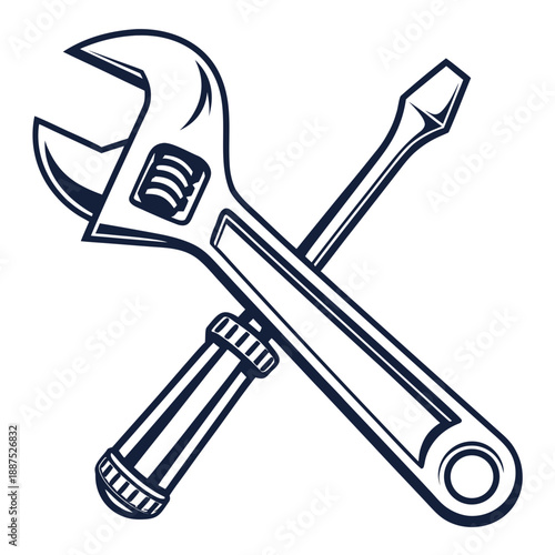 Crossed wrench and screwdriver