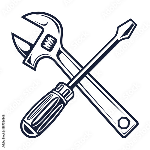 Crossed tools - wrench and screwdriver
