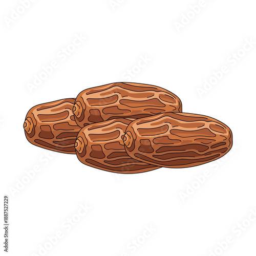 Realistic Hand Drawn Pile of Dried Date Fruits; Detailed Brown Texture Vector Illustration of Whole Organic Dates for Ramadan, Healthy Snacks, and Middle Eastern Cuisine Graphic Design