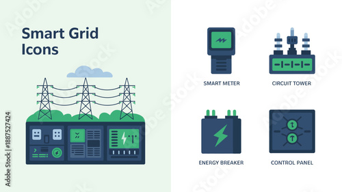 a visual representation of a smart grid network including power lines substations smart meters and control systems for efficient energy distribution high quality professional detailed modern