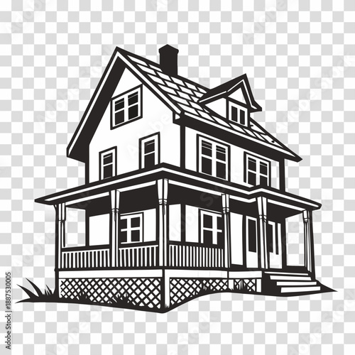 Black and white house illustration
